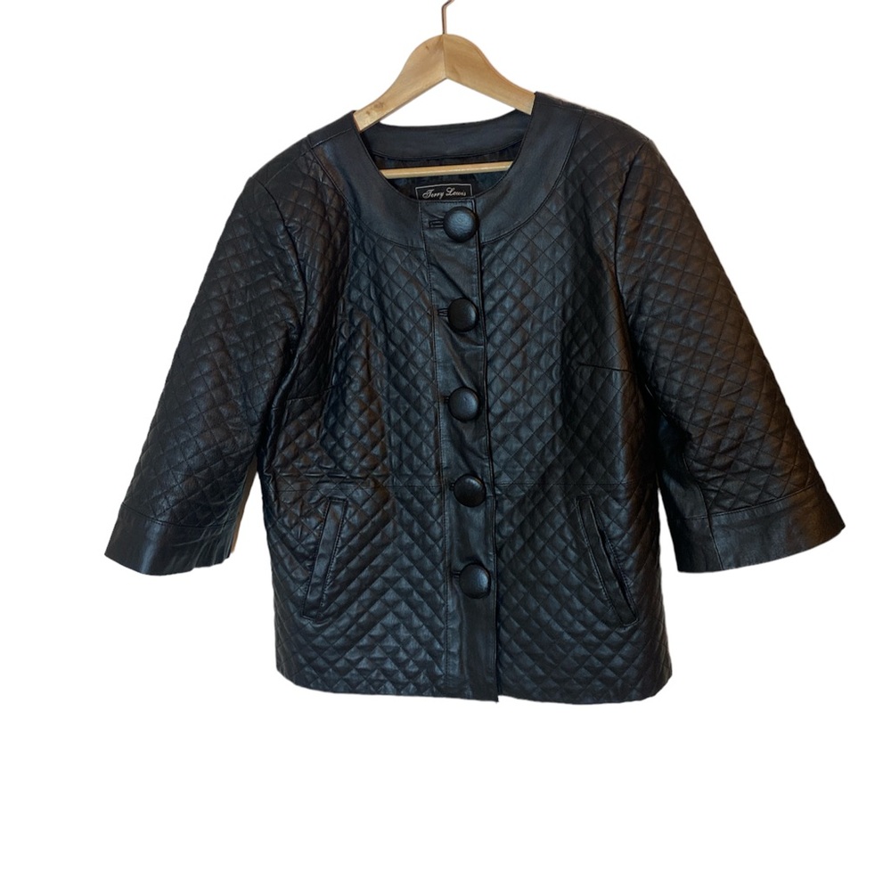 Terry Lewis Black Quilted Leather Blazer Jacket L